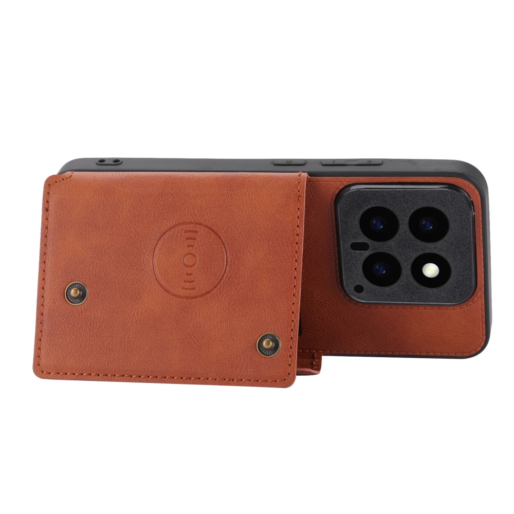  Xiaomi 14 Skal Läder Med Kortfack Och Magnet Brun