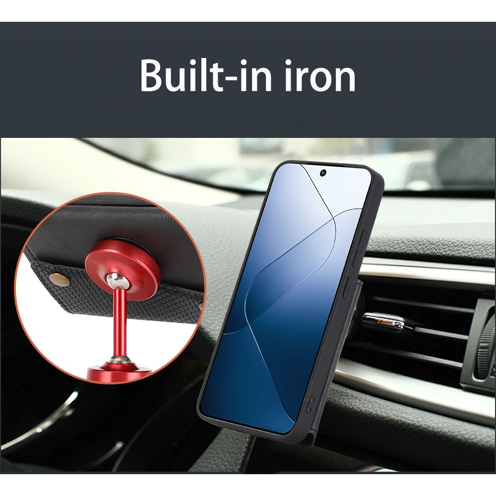  Xiaomi 14 Skal Läder Med Kortfack Och Magnet Brun