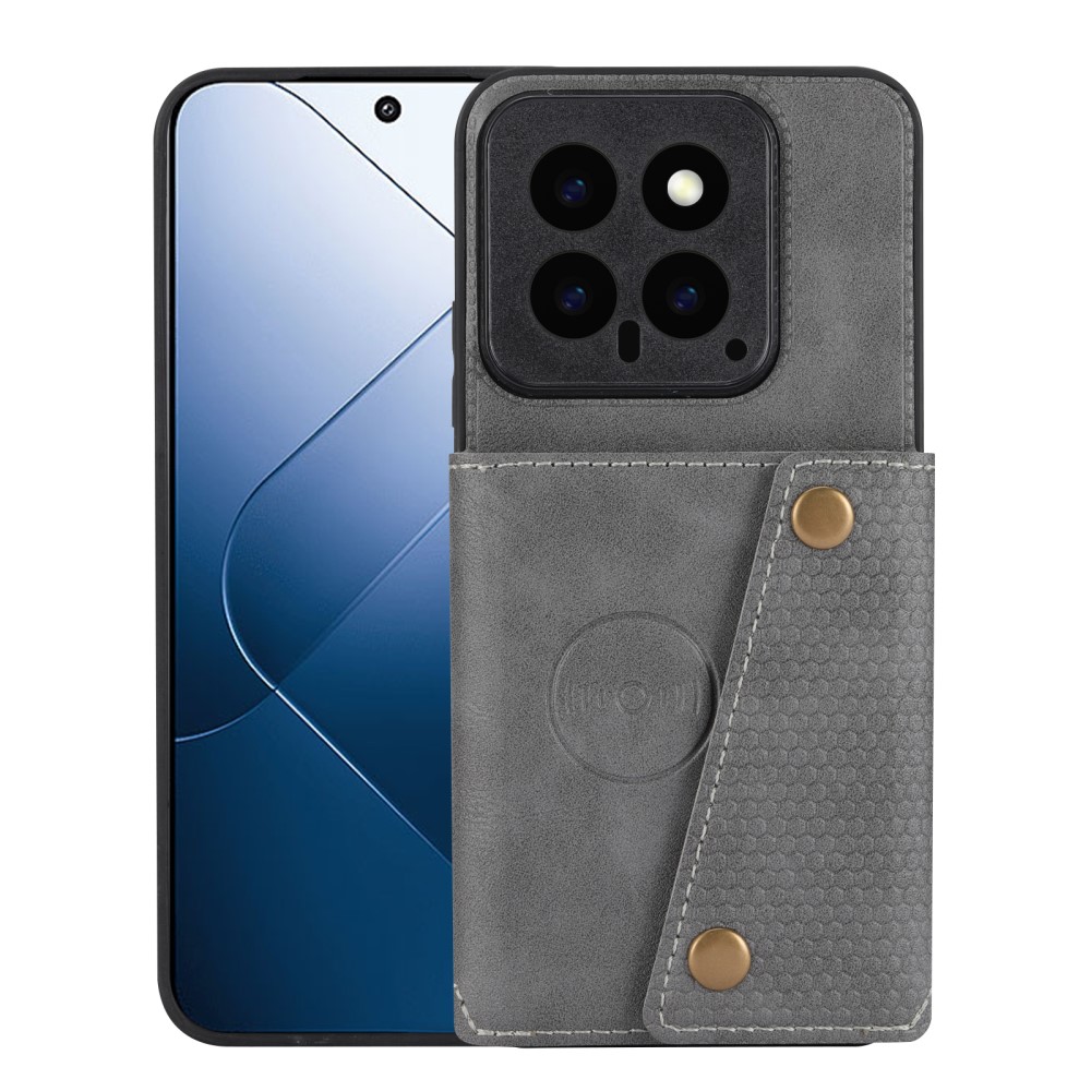  Xiaomi 14 Skal Läder Med Kortfack Och Magnet Grå