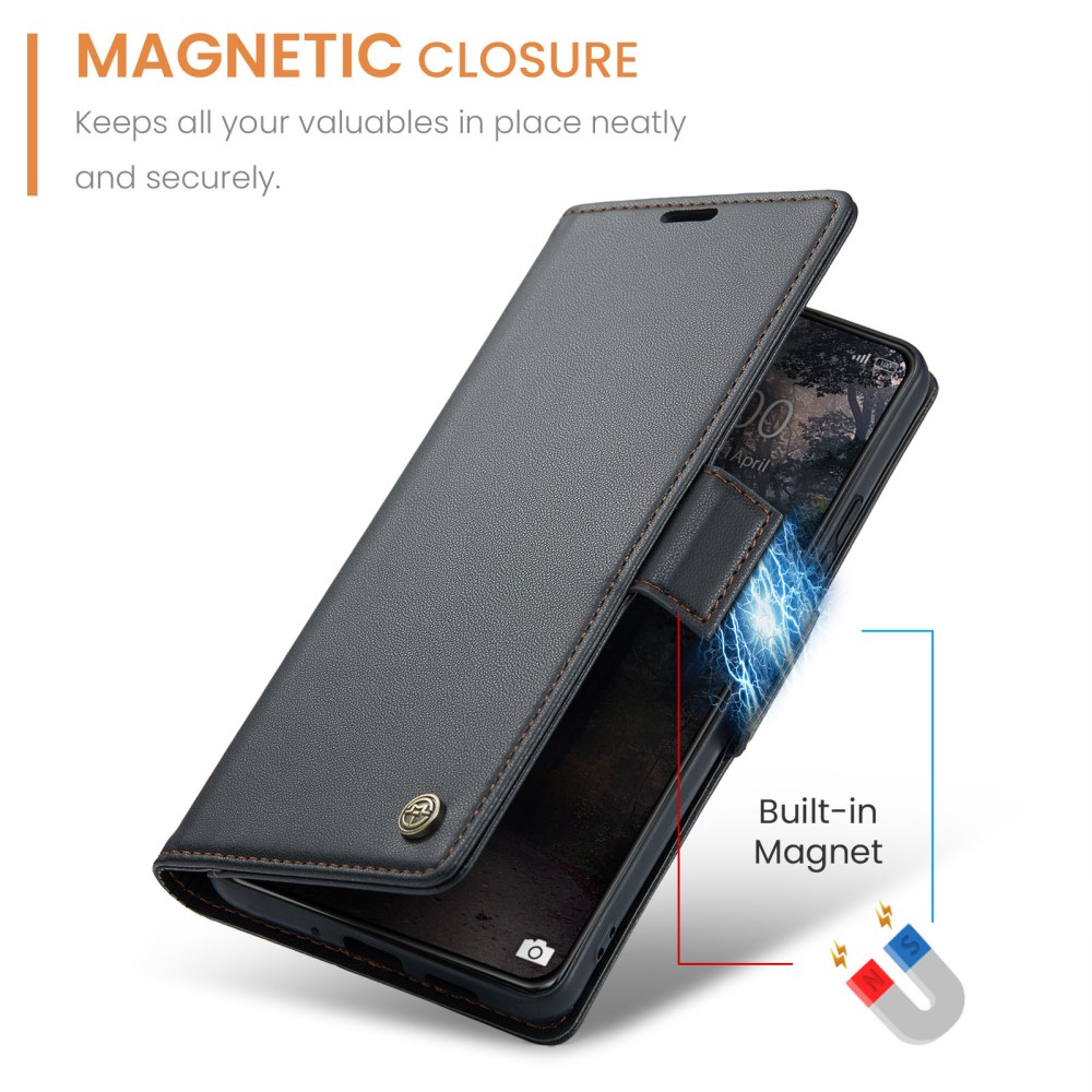 CASEME CASEME Xiaomi 14 Fodral RFID Litchi Läder Svart