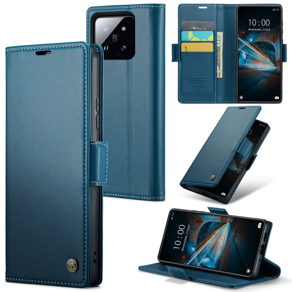 CASEME CASEME Xiaomi 14 Fodral RFID Litchi Läder Blå