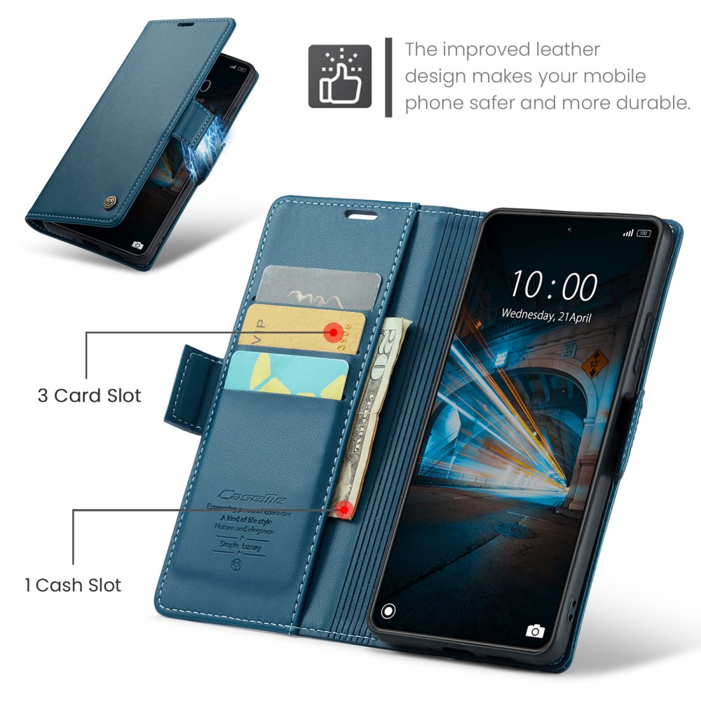 CASEME CASEME Xiaomi 14 Fodral RFID Litchi Läder Blå