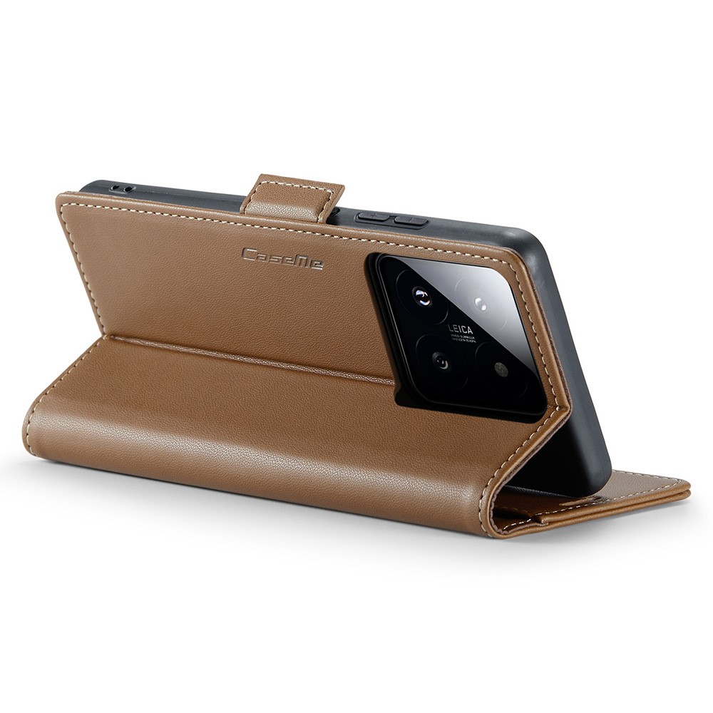 CASEME CASEME Xiaomi 14 Fodral RFID Litchi Läder Brun