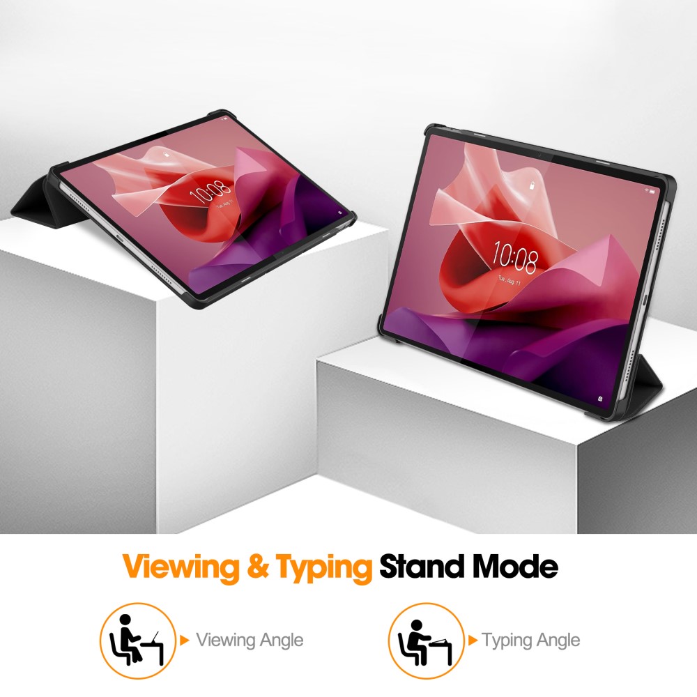  Lenovo Tab P12 Fodral Tri-Fold Läder Svart