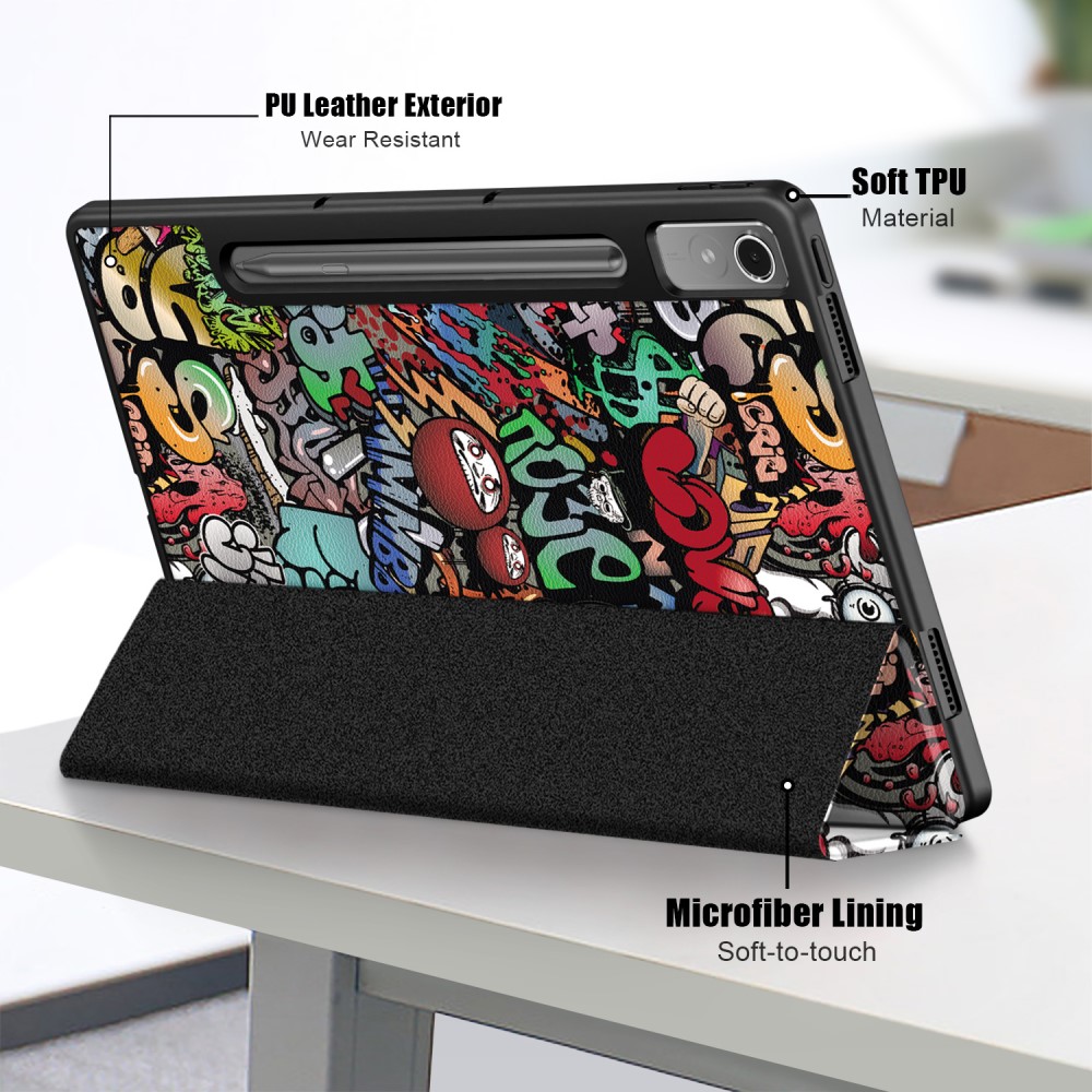 Lenovo Tab P12 Fodral Tri-Fold Läder Graffiti