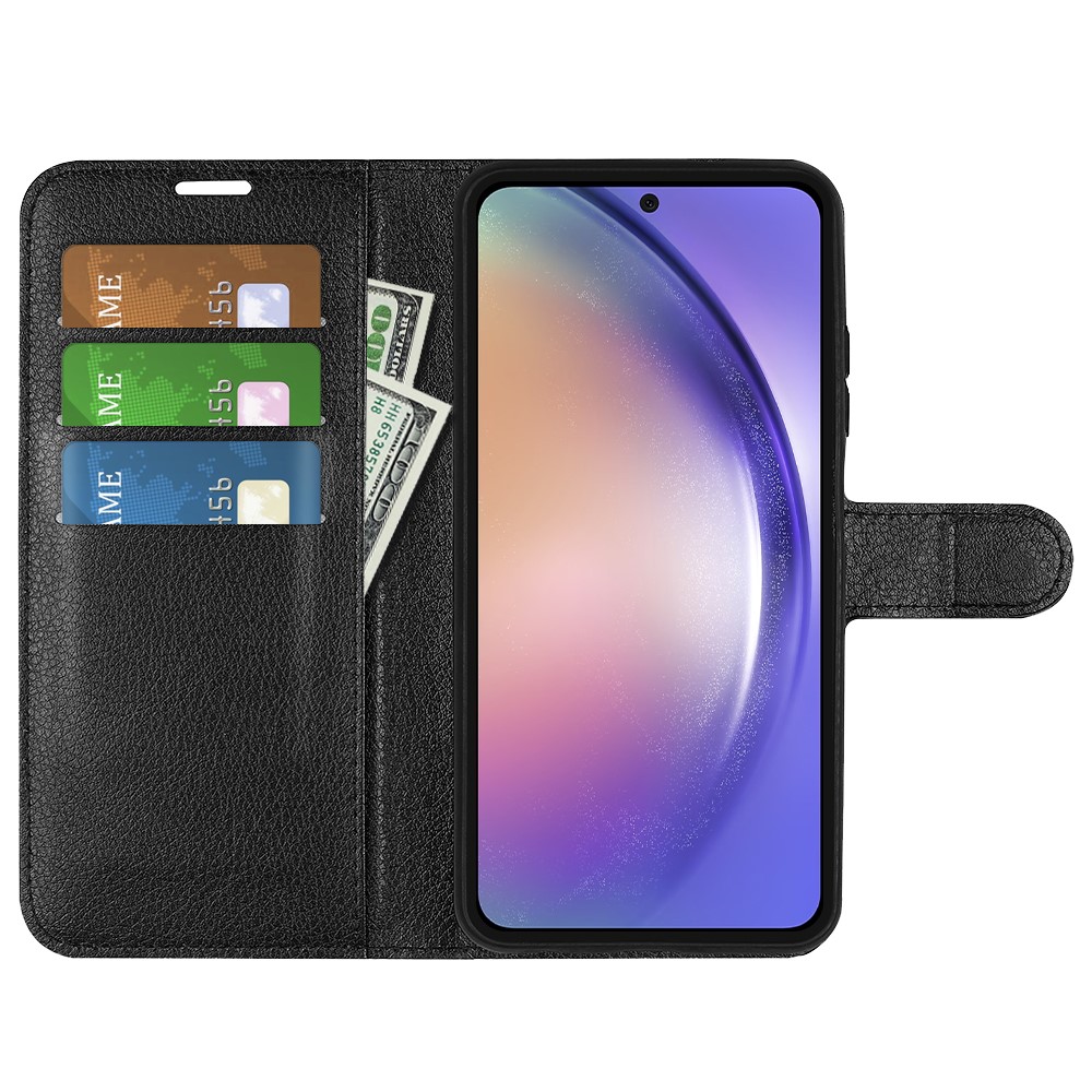  Samsung Galaxy A55 5G Fodral Litchi Läder Svart