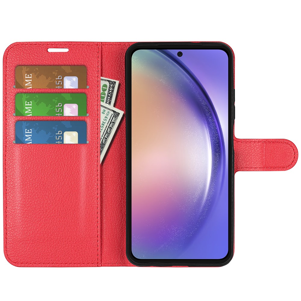  Samsung Galaxy A55 5G Fodral Litchi Läder Röd