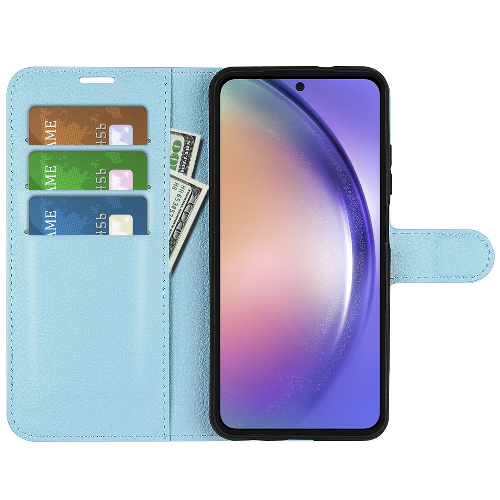  Samsung Galaxy A55 5G Fodral Litchi Läder Ljus Blå