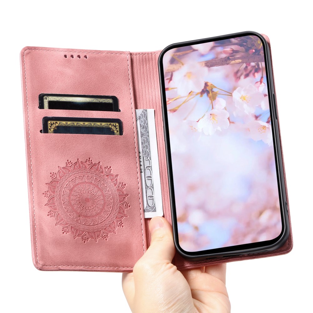  Samsung Galaxy A55 5G Fodral Mandala Flip Läder Roséguld