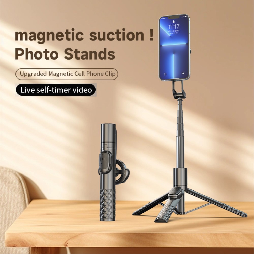  360° MagSafe Tripod Selfie Stick Aluminium 130 cm Svart