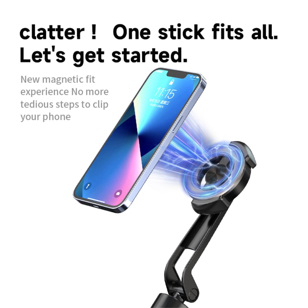  360° MagSafe Tripod Selfie Stick Aluminium 130 cm Svart
