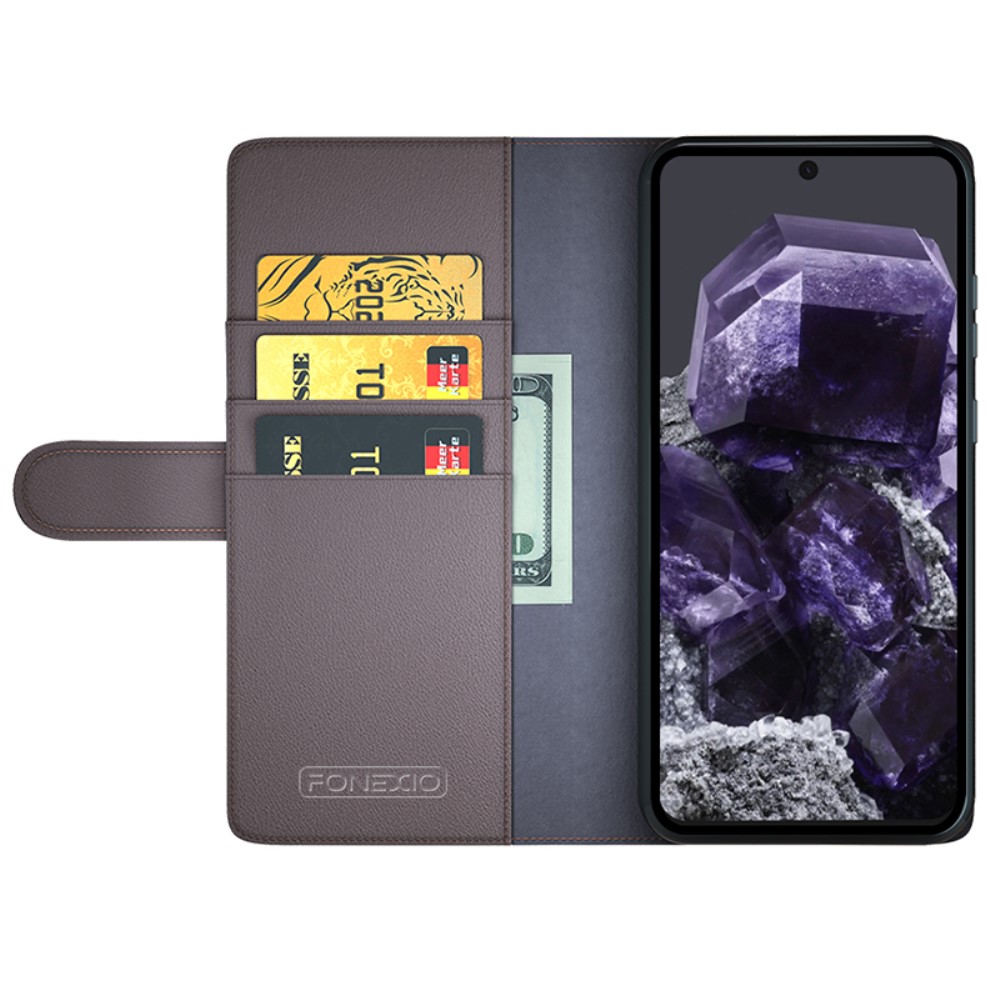  Google Pixel 8A Fodral Premium Äkta Läder Brun