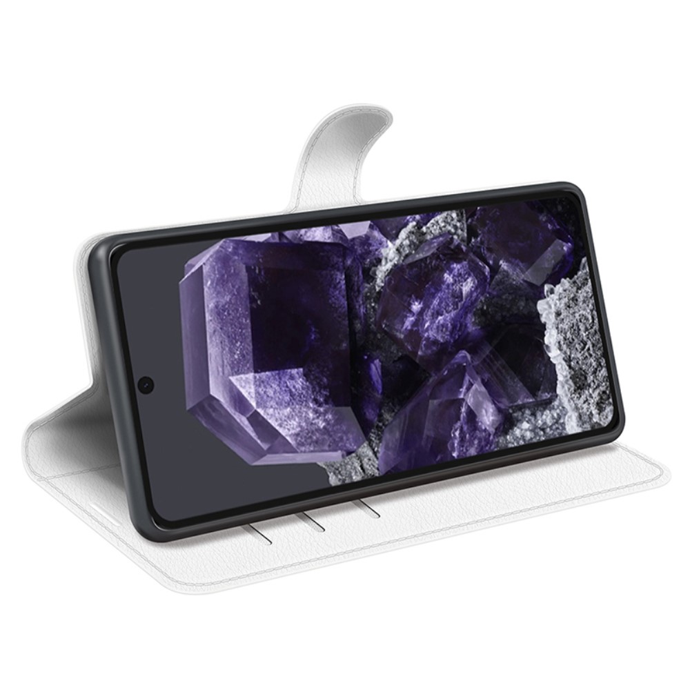  Google Pixel 8A Litchi Läder Fodral Vit