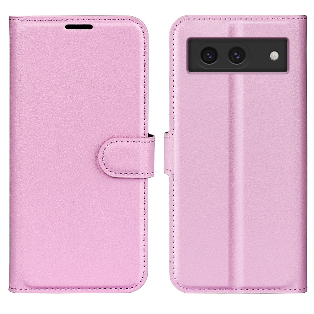  Google Pixel 8A Litchi Läder Fodral Ljus Rosa