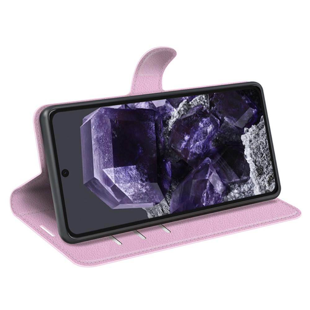  Google Pixel 8A Litchi Läder Fodral Ljus Rosa