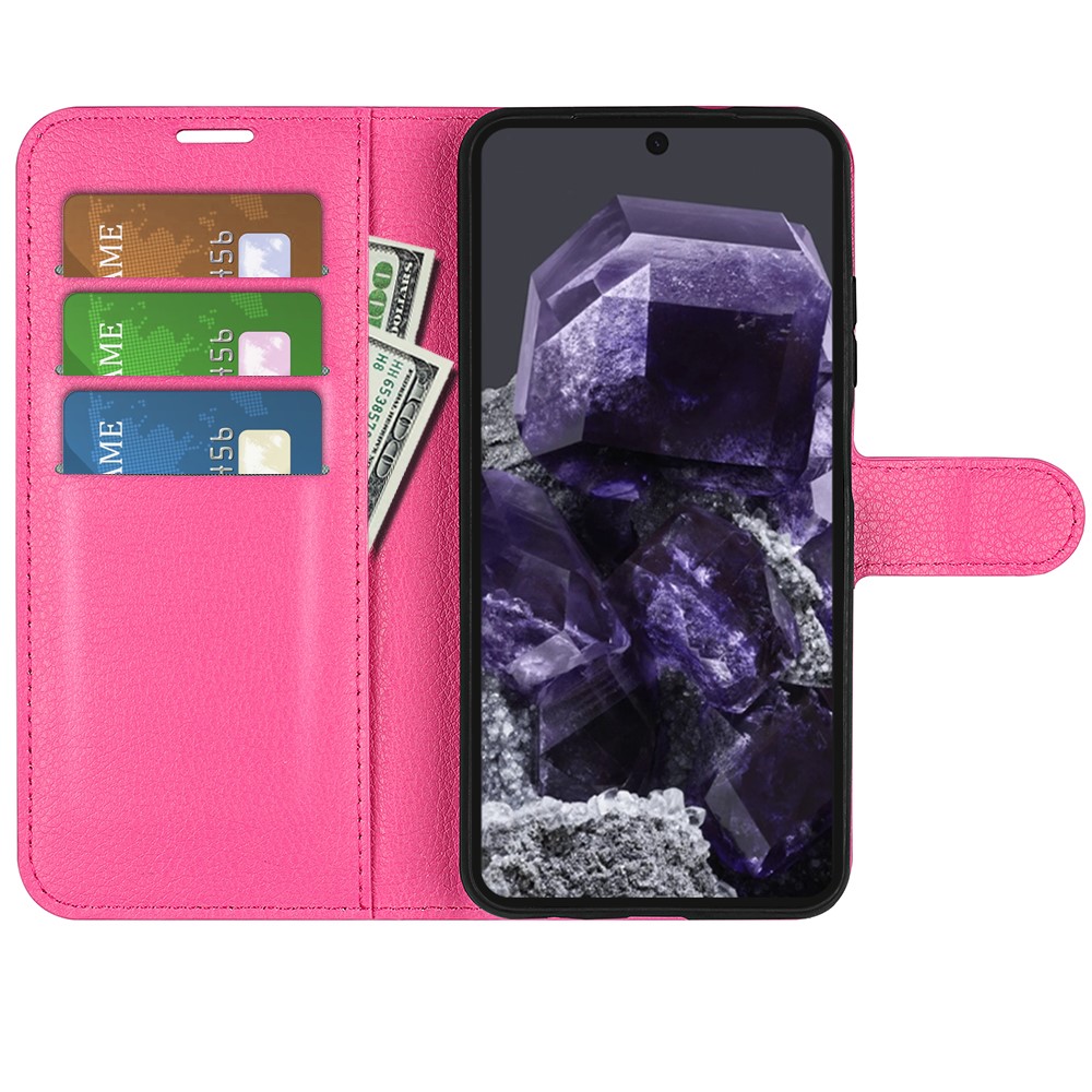  Google Pixel 8A Litchi Läder Fodral Rosa