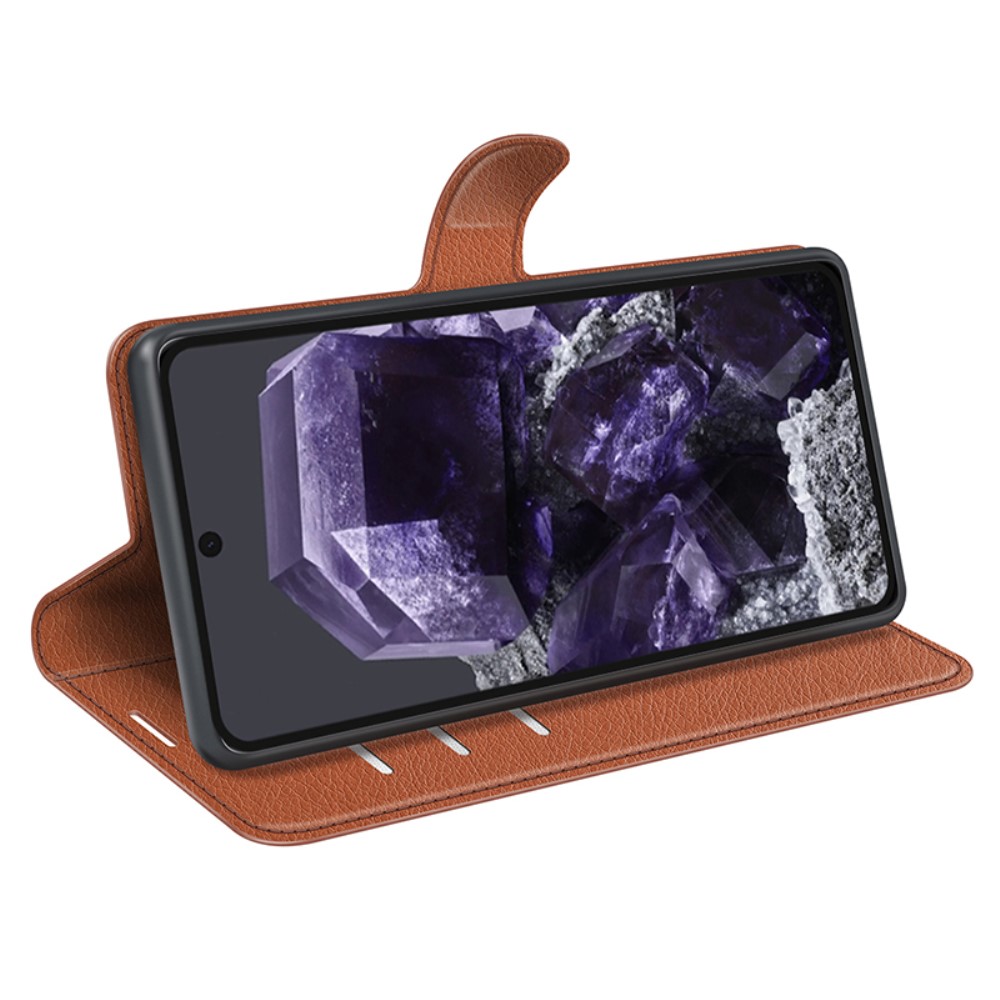  Google Pixel 8A Litchi Läder Fodral Brun