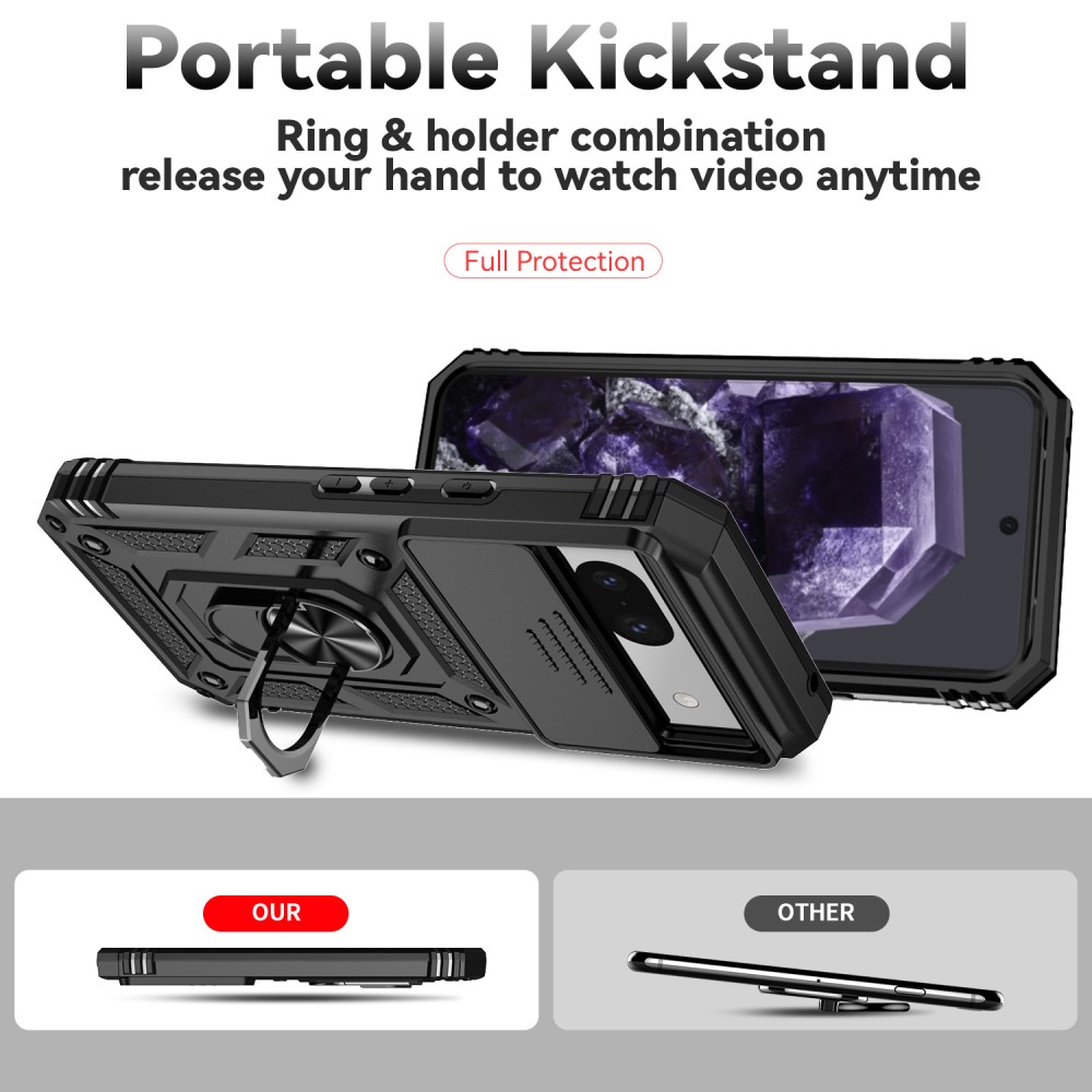  Google Pixel 8A Shockproof Hybrid Armor Ring Skal Svart
