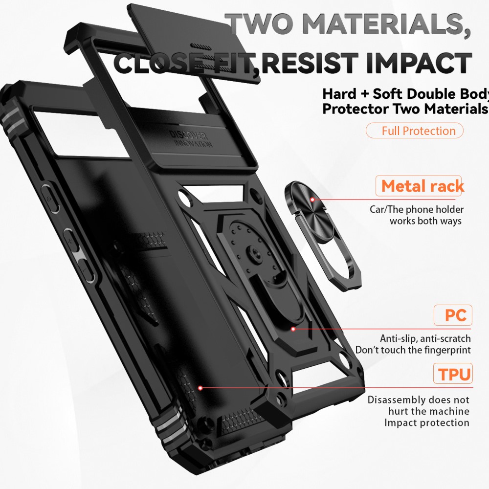  Google Pixel 8A Shockproof Hybrid Armor Ring Skal Svart