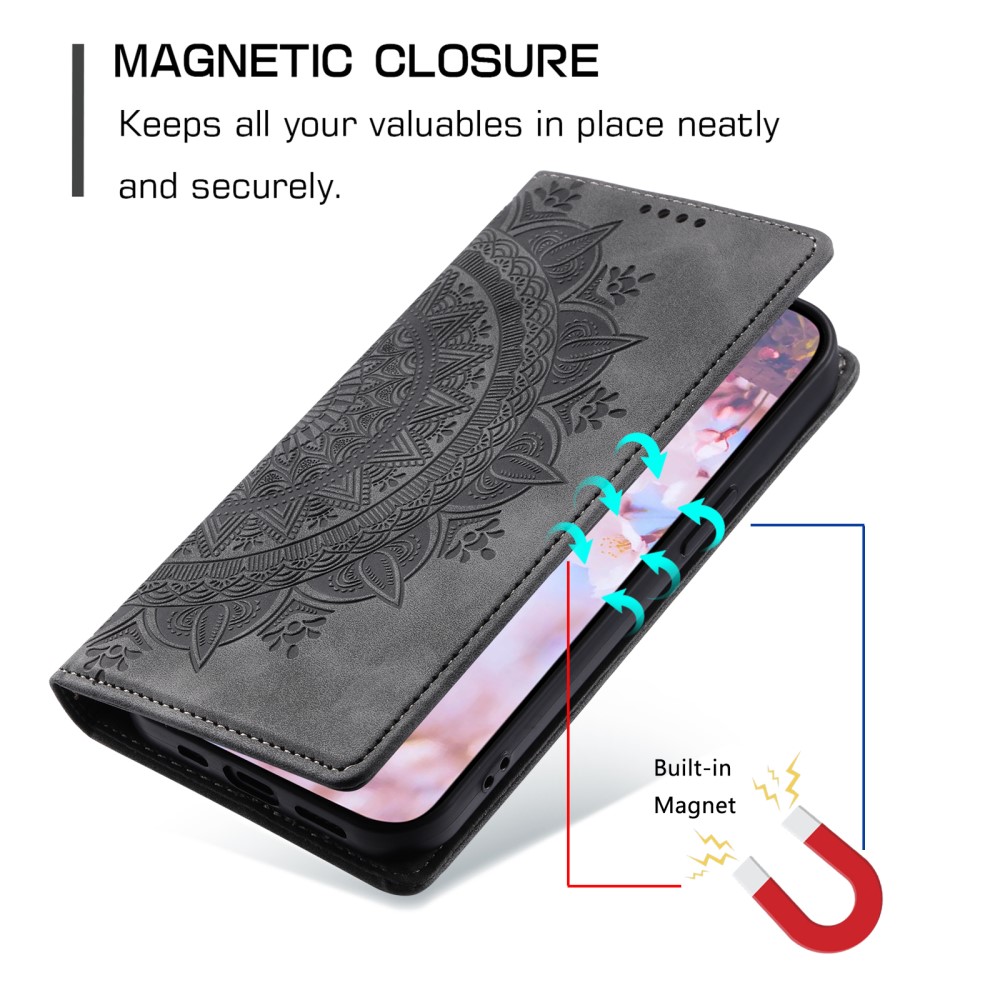  Motorola Moto G04 4G/G24 4G Fodral Filp Mandala Grå