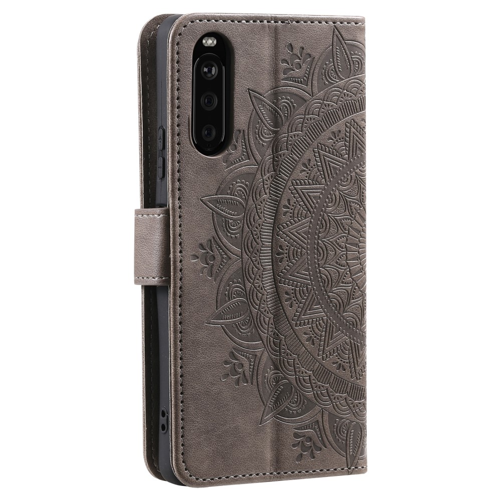  Sony Xperia 10 VI Mandala Läder Fodral Grå