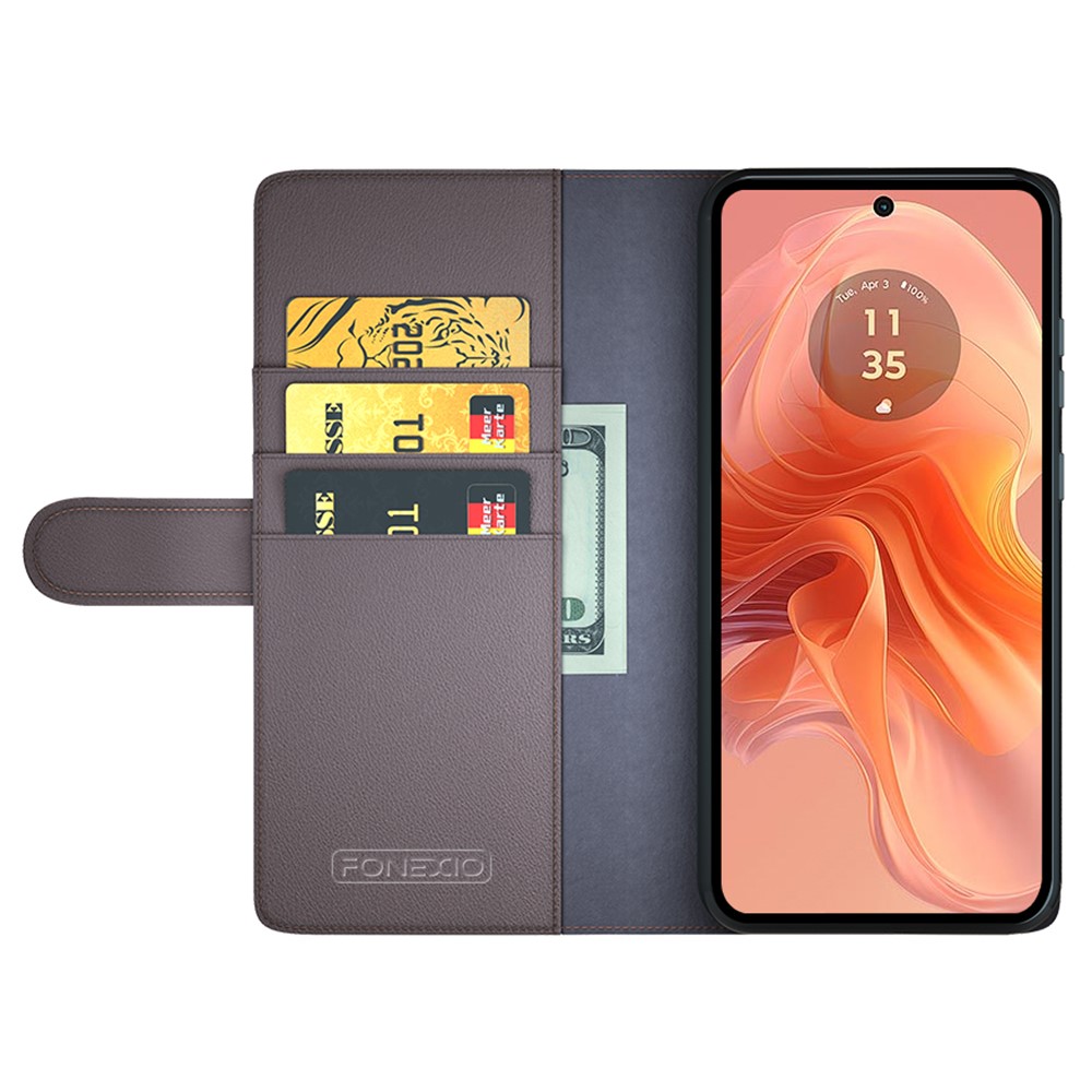  Motorola Moto G04 4G/G24 4G Äkta Läder Fodral Brun
