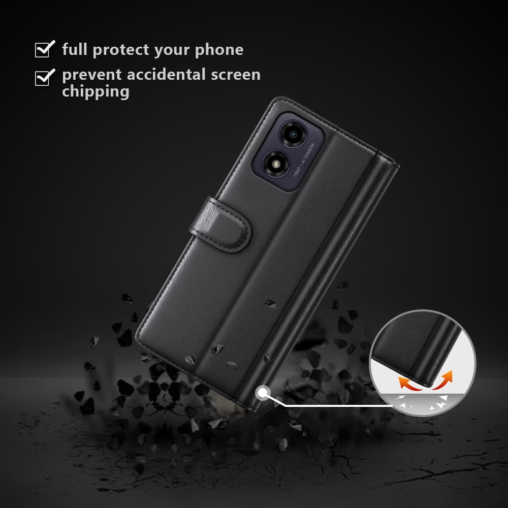  Motorola Moto G04 4G/G24 4G Äkta Läder Fodral Svart