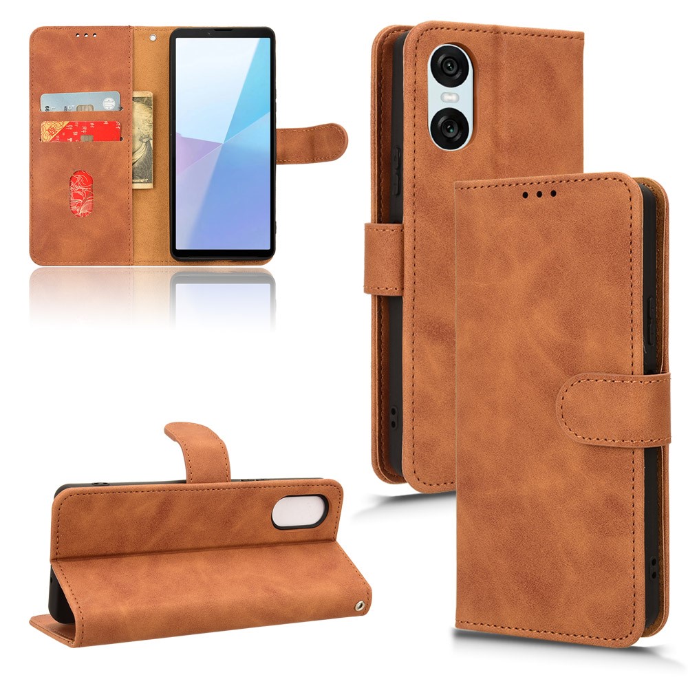  Sony Xperia 10 VI Fodral Skin Touch Läder Fodral Brun