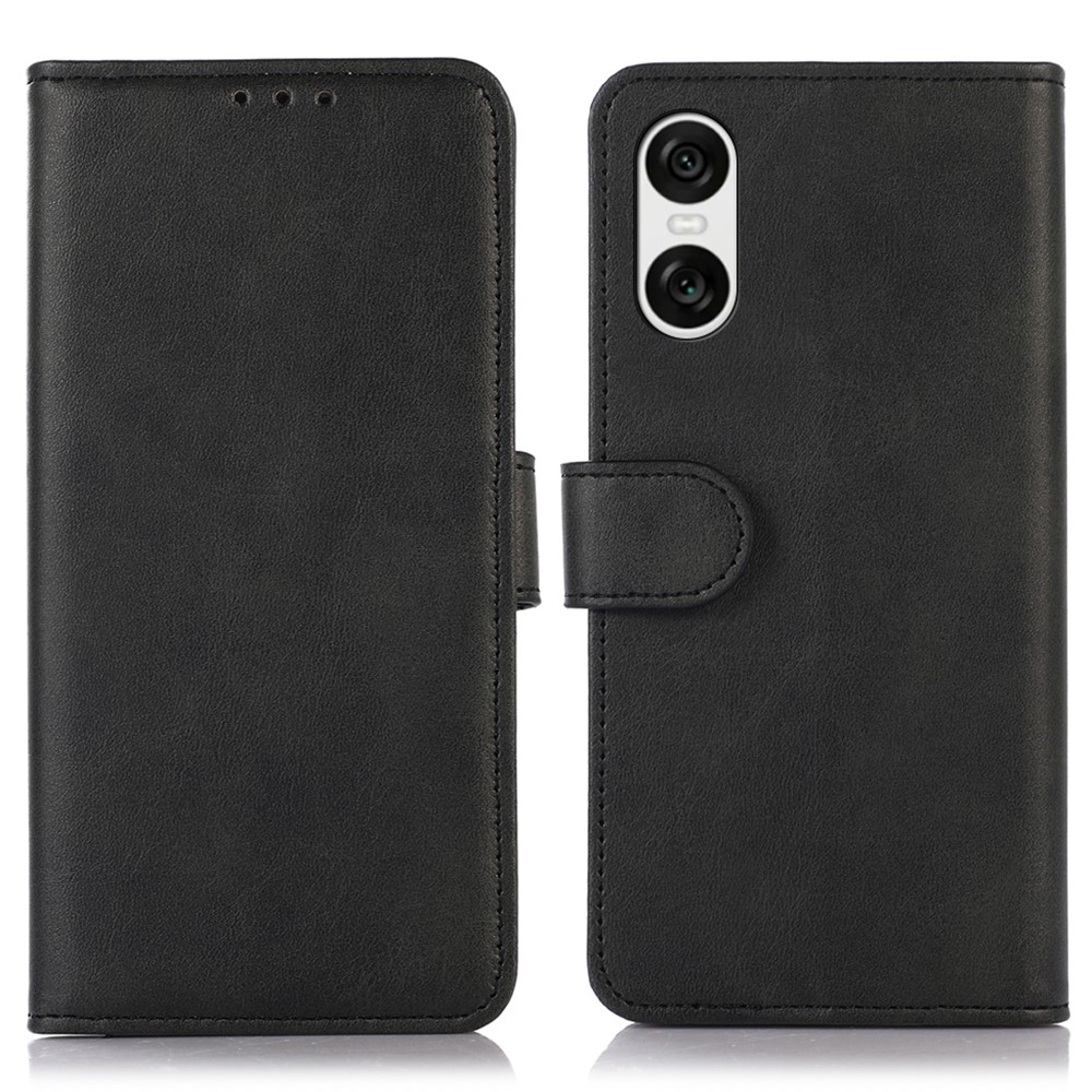  Sony Xperia 10 VI Läder Fodral Läder Solid Svart