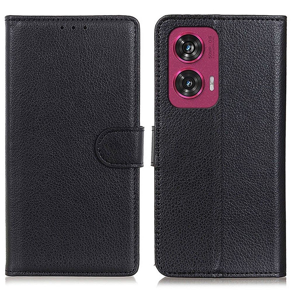  Motorola Edge 50 Fusion 5G Litchi Läder Fodral Svart