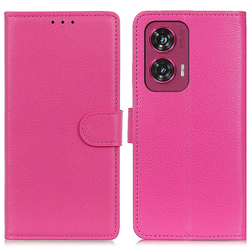  Motorola Edge 50 Fusion 5G Litchi Läder Fodral Rosa