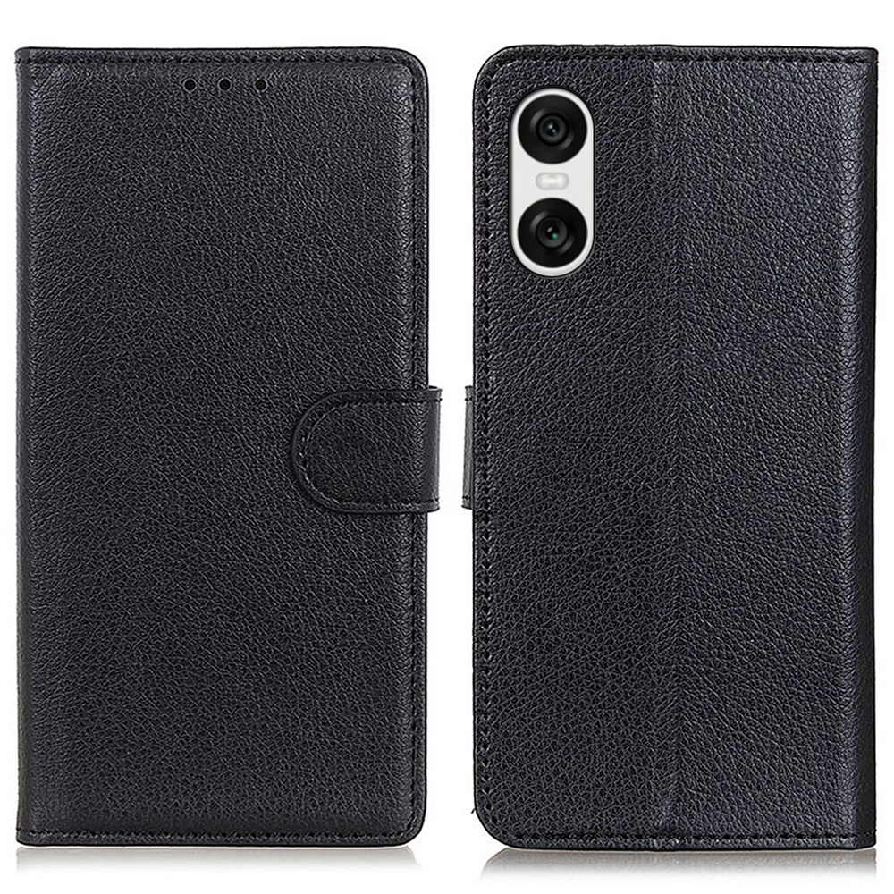  Sony Xperia 10 VI Litchi Läder Fodral Svart