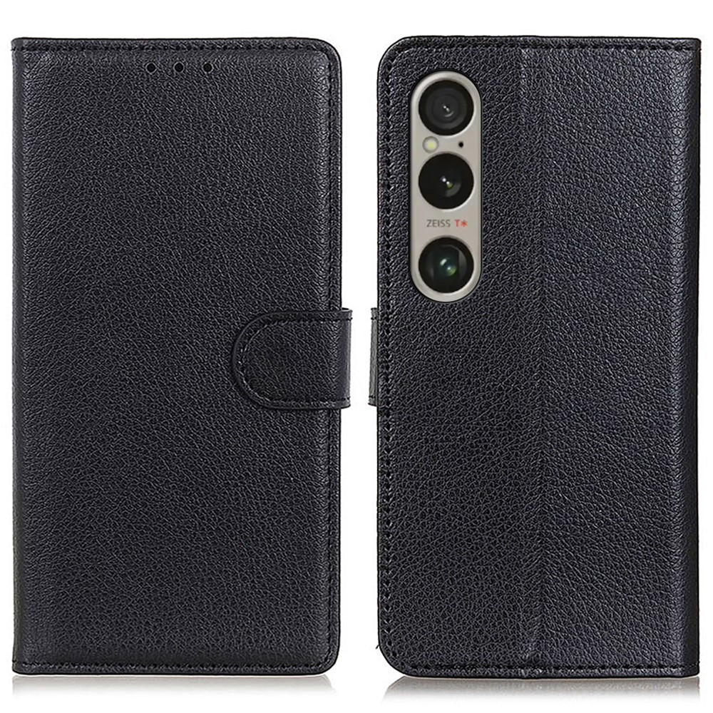  Sony Xperia 1 VI Litchi Läder Fodral Svart