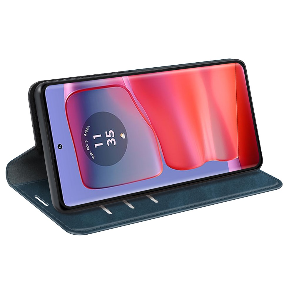  Motorola Edge 50 Pro 5G Retro Läder Flip Fodral Blå