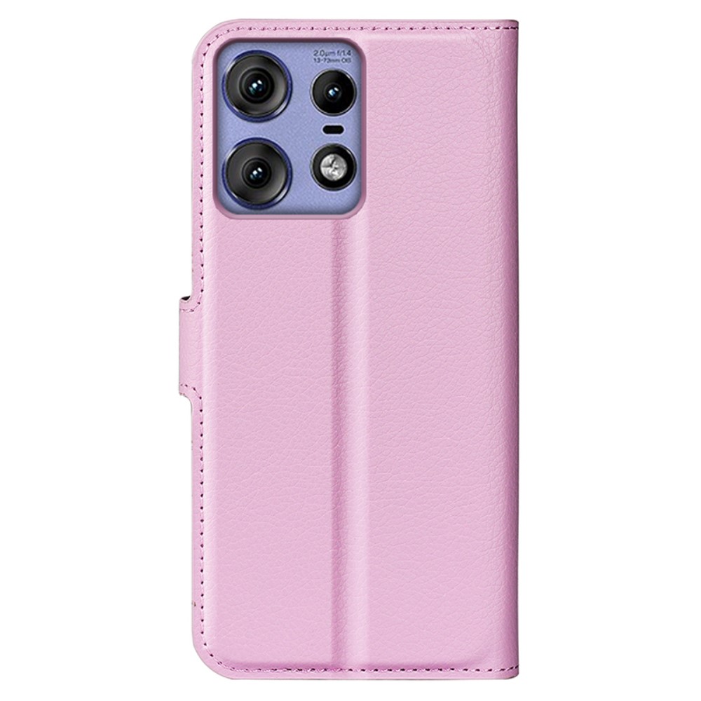  Motorola Edge 50 Pro 5G Litchi Läder Fodral Ljus Rosa