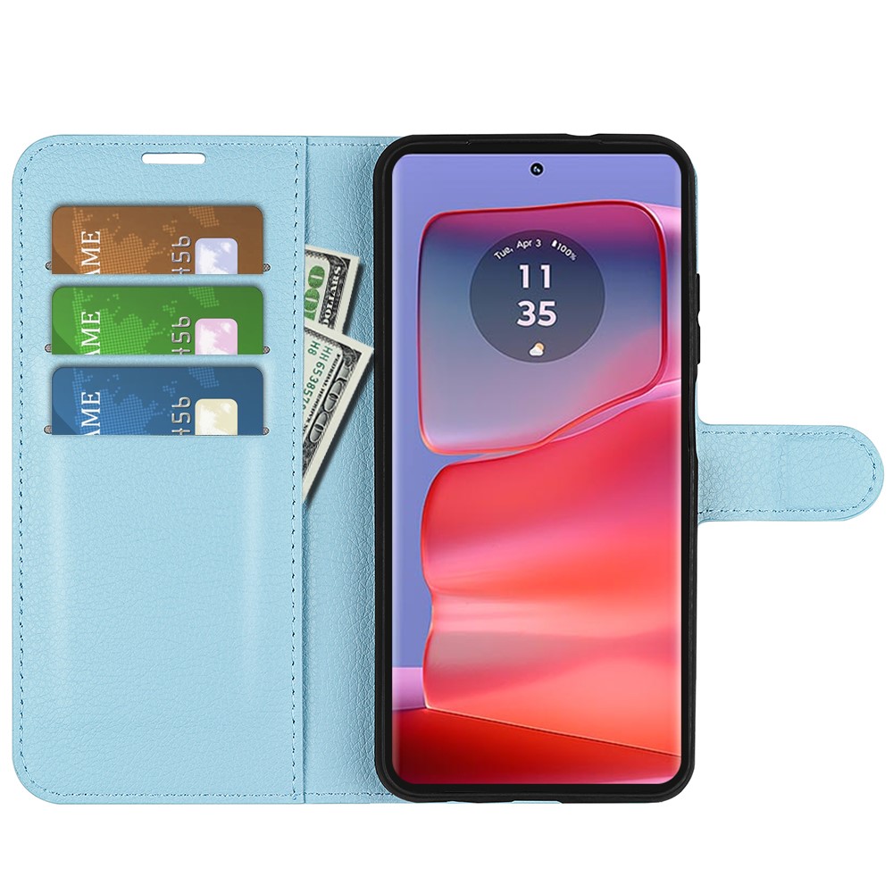  Motorola Edge 50 Pro 5G Litchi Läder Fodral Ljus Blå