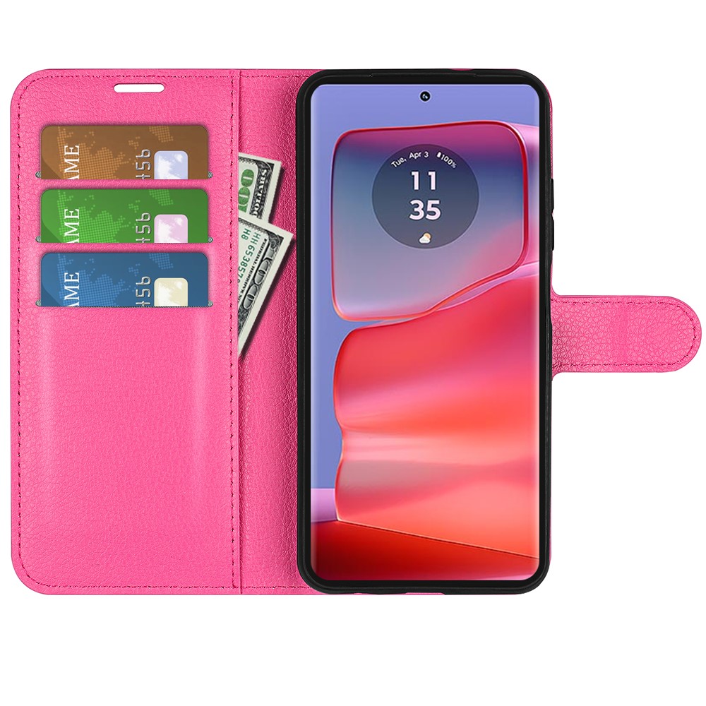  Motorola Edge 50 Pro 5G Litchi Läder Fodral Rosa