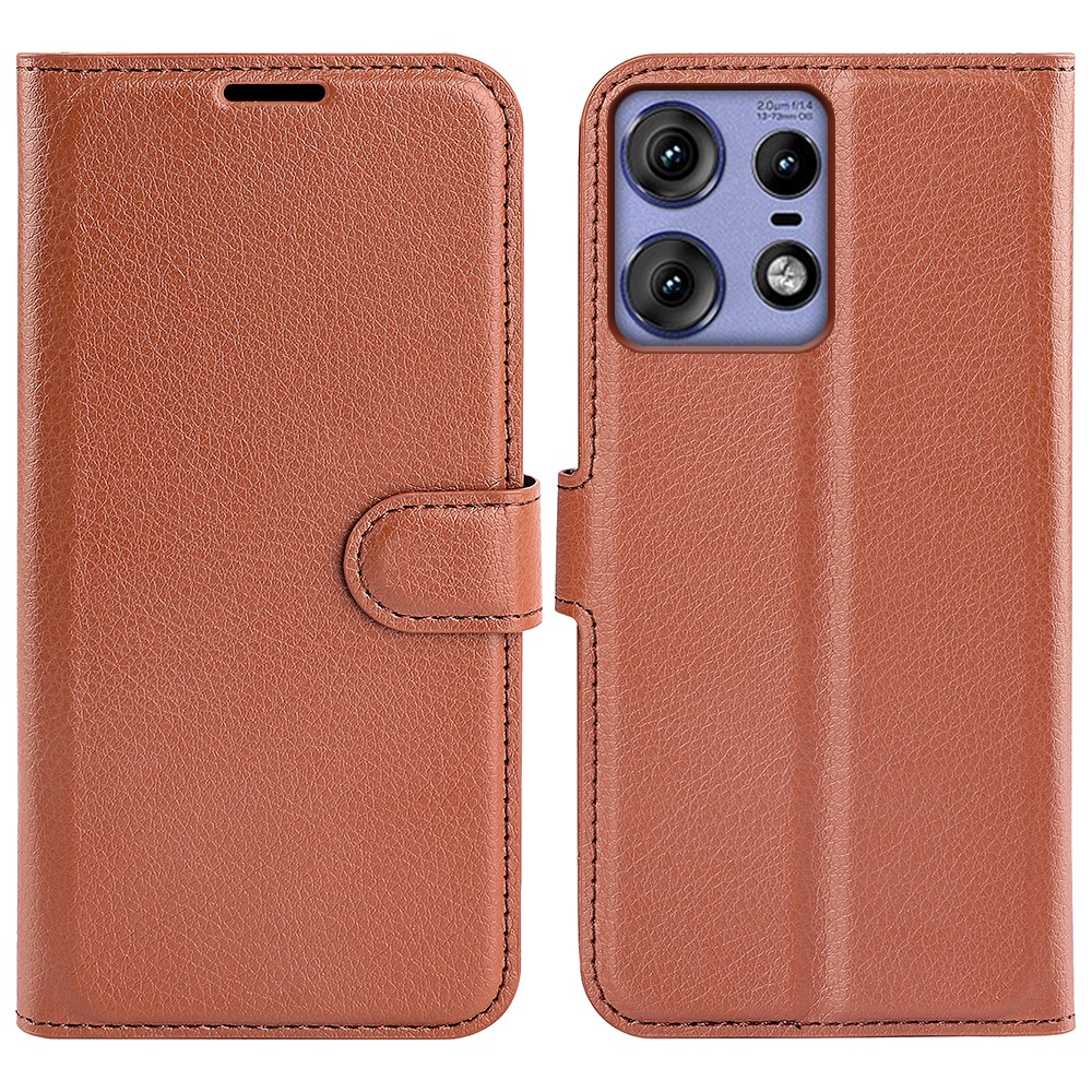  Motorola Edge 50 Pro 5G Litchi Läder Fodral Brun