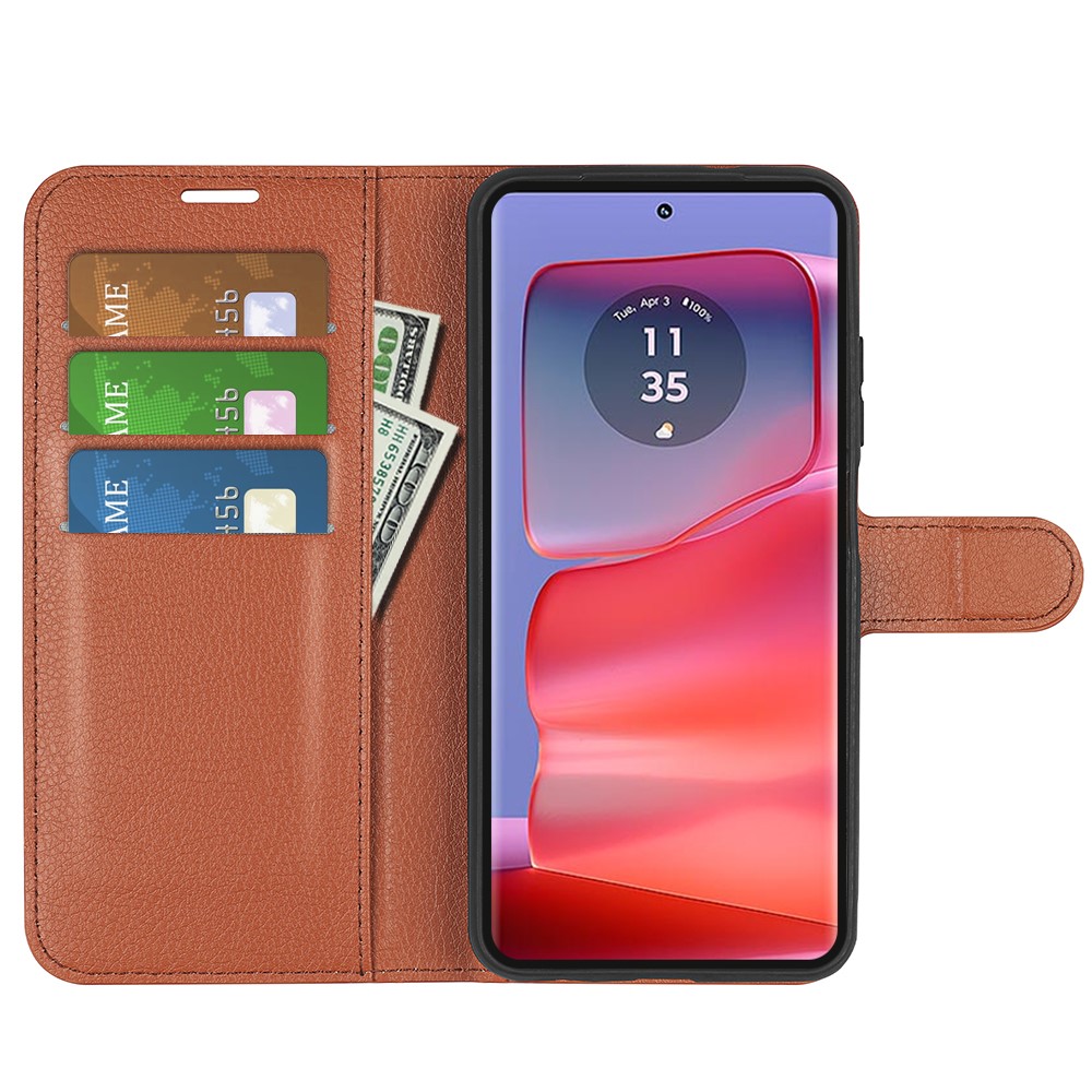  Motorola Edge 50 Pro 5G Litchi Läder Fodral Brun