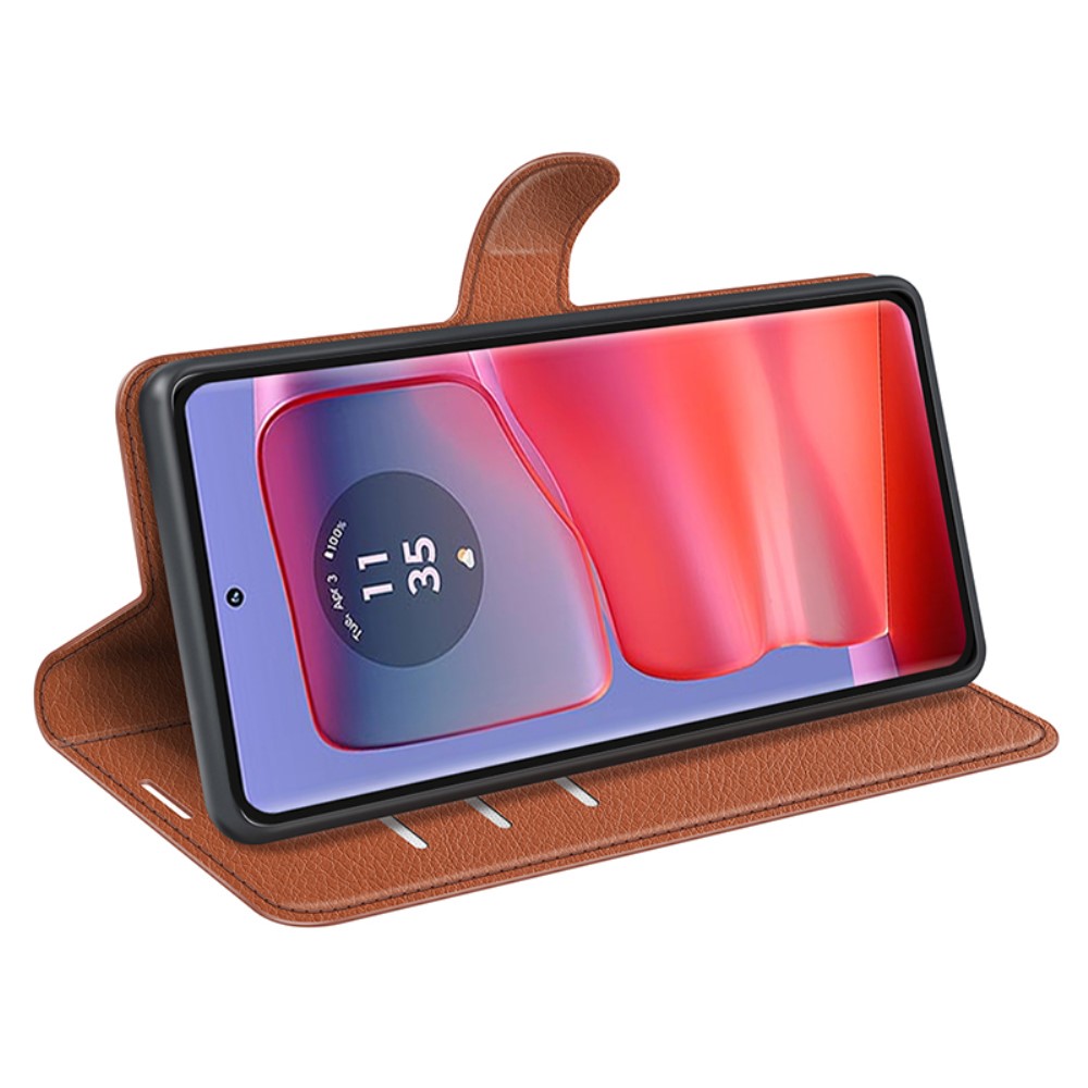  Motorola Edge 50 Pro 5G Litchi Läder Fodral Brun