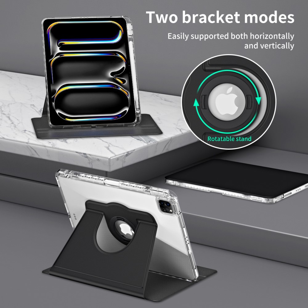  iPad Pro 13 2025/2024 Fodral Hybrid Rotation Penhållare Svart