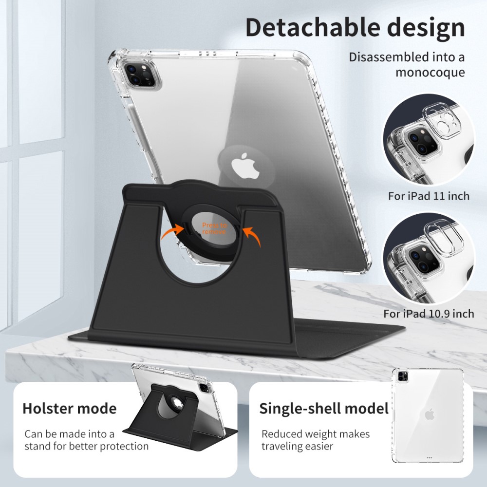  iPad Pro 11 2025/2024 Fodral Hybrid Rotation Penhållare Svart