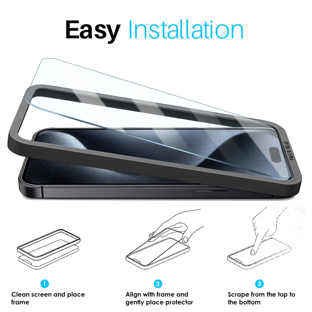 NORTHJO NORTHJO iPhone 15 Pro Skärmskydd 2-PACK Härdat Glas