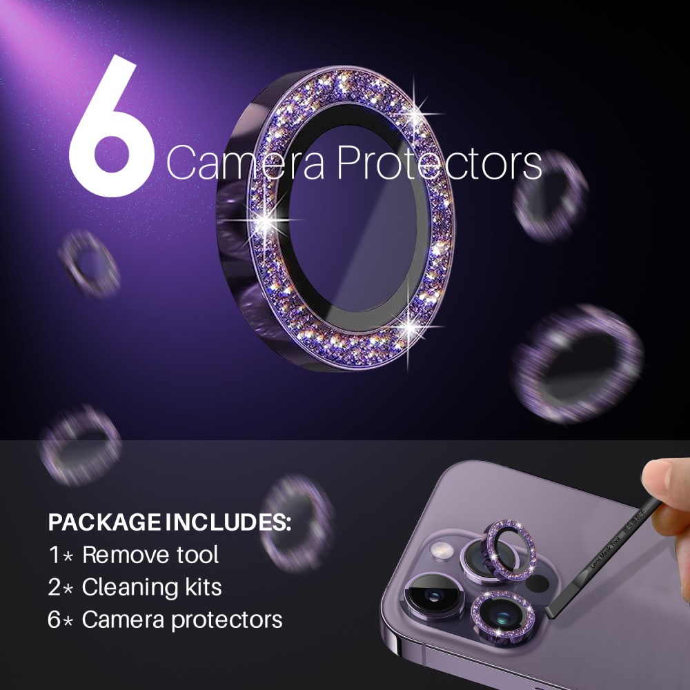 NORTHJO NORTHJO iPhone 15 Pro/Pro Max/14 Pro/Pro Max Linssskydd 2-PACK Glitter Lila