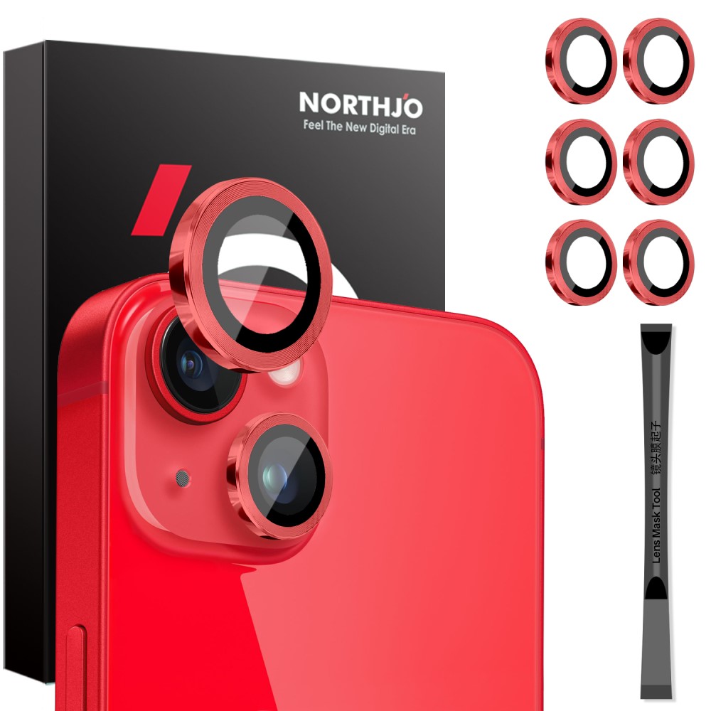 NORTHJO NORTHJO iPhone 15/15 Plus/14/14 Plus Linsskydd 3-PACK Röd