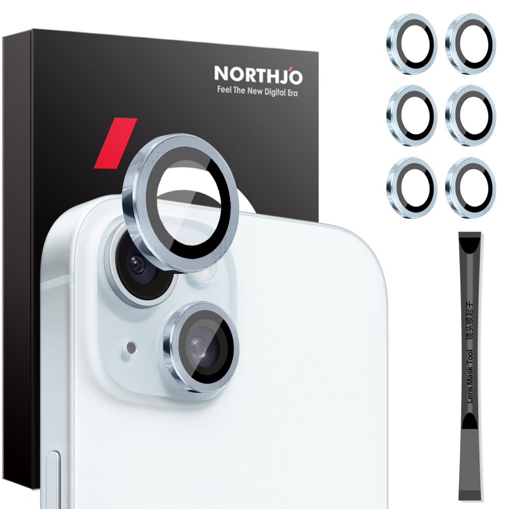 NORTHJO NORTHJO iPhone 15/15 Plus/14/14 Plus Linsskydd 3-PACK Blå