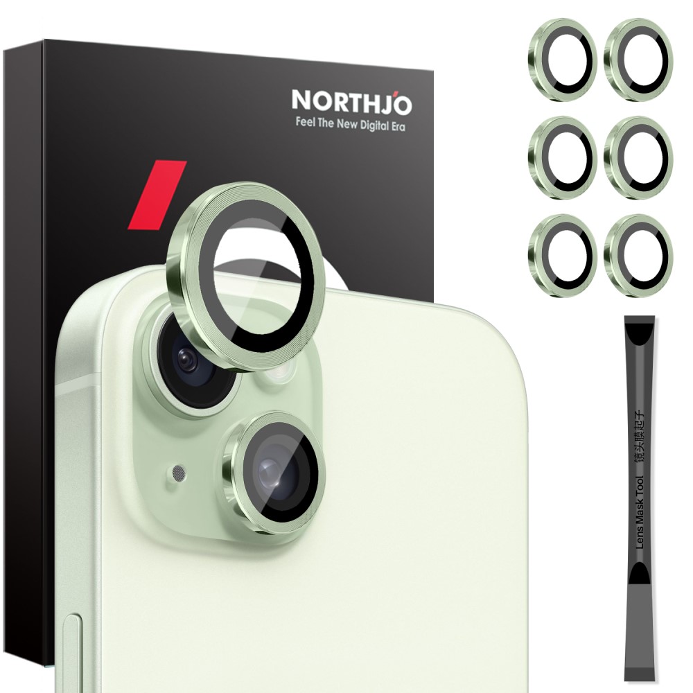 NORTHJO NORTHJO iPhone 15/15 Plus/14/14 Plus Linsskydd 3-PACK Grön