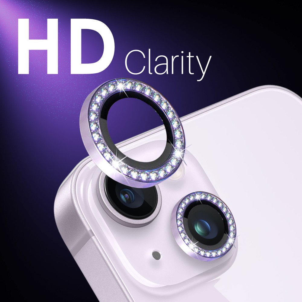 NORTHJO NORTHJO iPhone 15/15 Plus/14/14 Plus Linsskydd Strass 3-PACK Lila