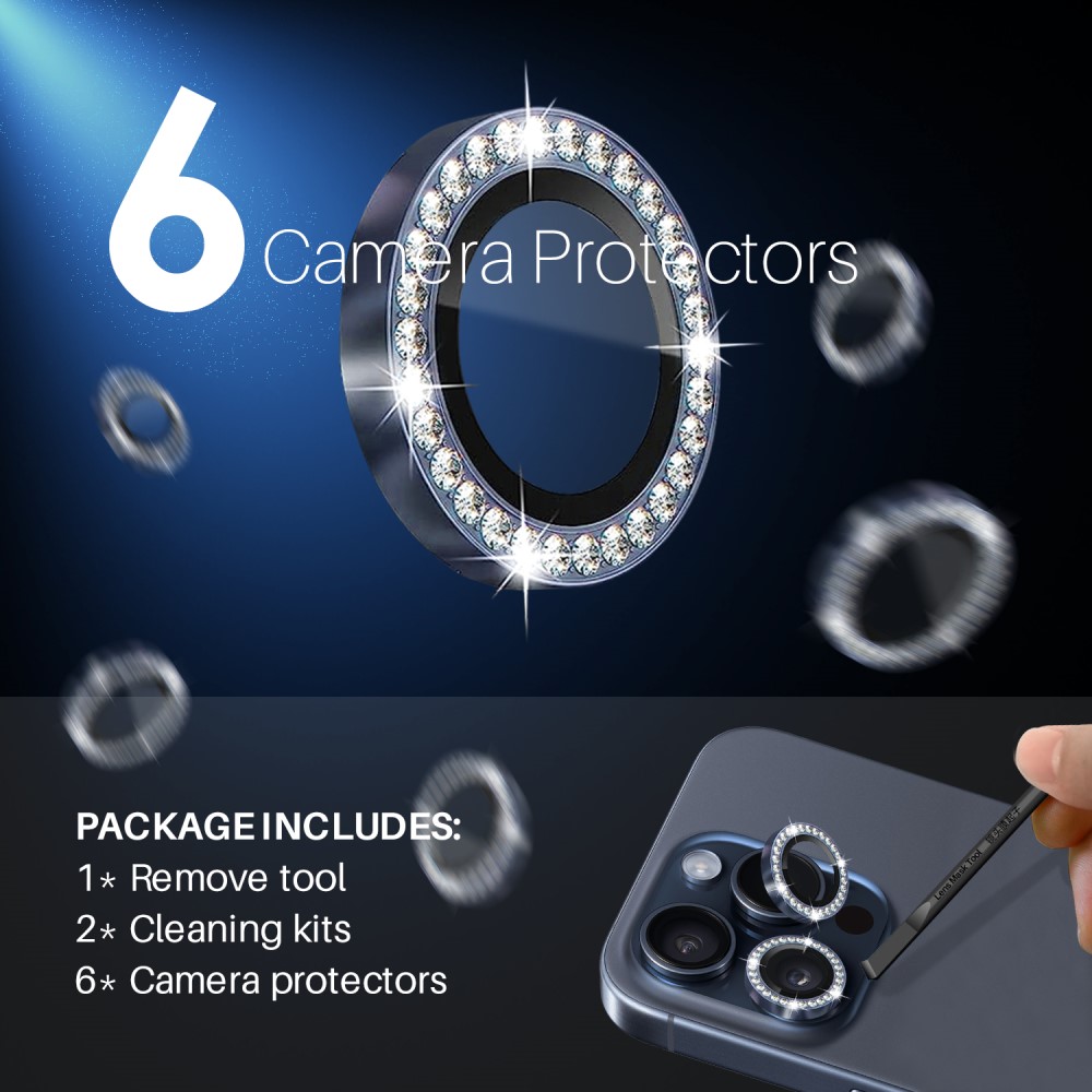 NORTHJO NORTHJO iPhone 15 Pro/Pro Max/14 Pro/Pro Max Linsskydd Strass 2-PACK Blå