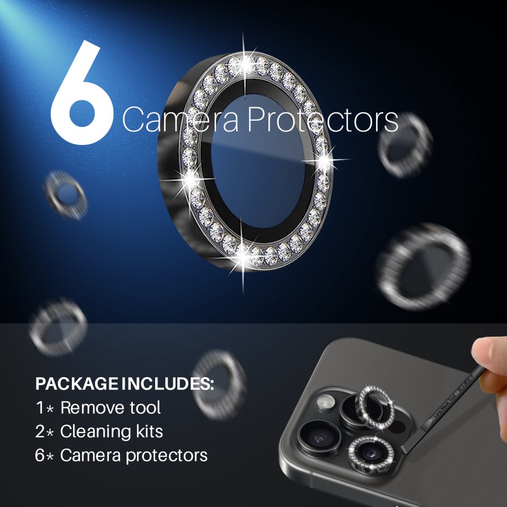NORTHJO NORTHJO iPhone 15 Pro/Pro Max/14 Pro/Pro Max Linsskydd Strass 2-PACK Svart